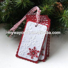 Rectángulo troquelado bordado en relieve poinsettia navidad regalo etiquetas en copo de nieve patrón